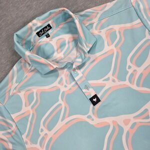 Bad Birdie Mens XL Golf Polo Shirt Blue Pink Abstract Swirl Performance Stretch